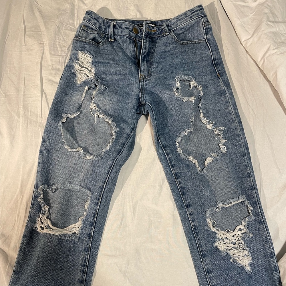 Fashion Nova Jeans with hand embroidered flames on back pockets